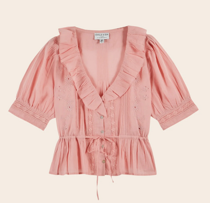 Vintage Pink Ruffled Blouse