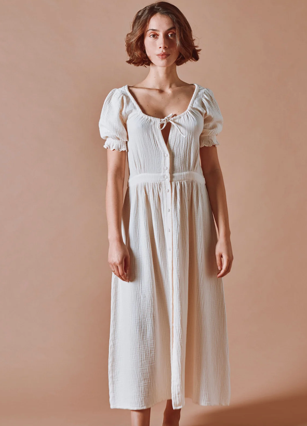 Cream Cotton Gauze Long Dress