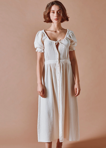Cream Cotton Gauze Long Dress