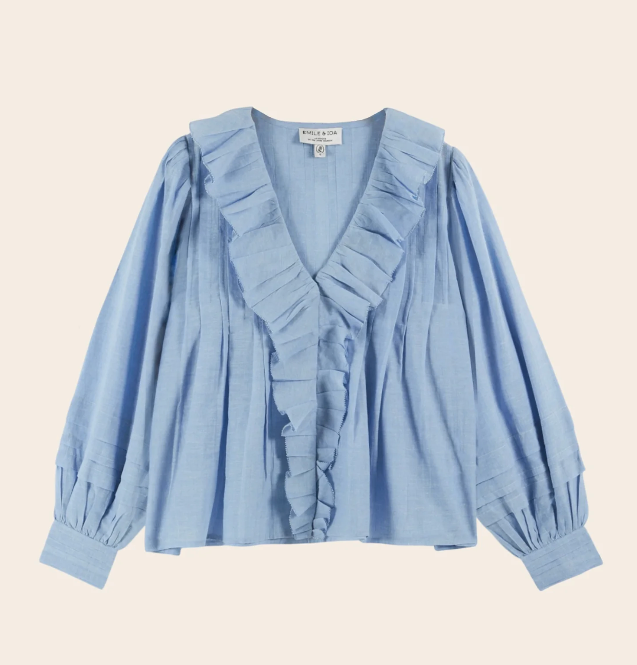 Blue Khaki Ruffle Blouse