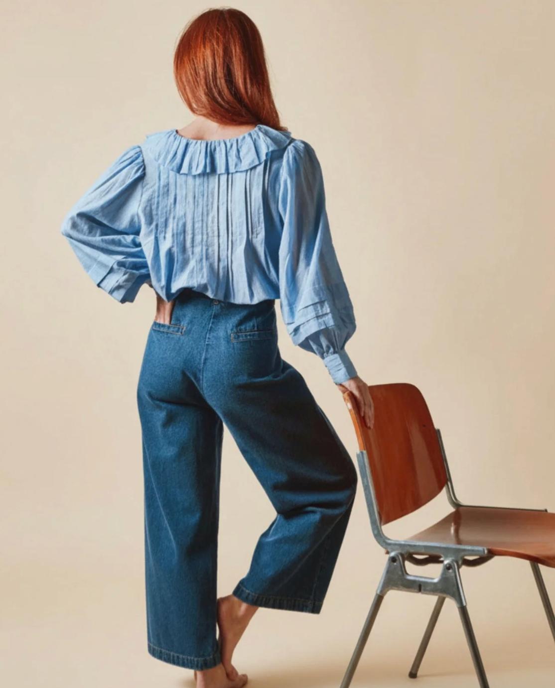 Blue Khaki Ruffle Blouse