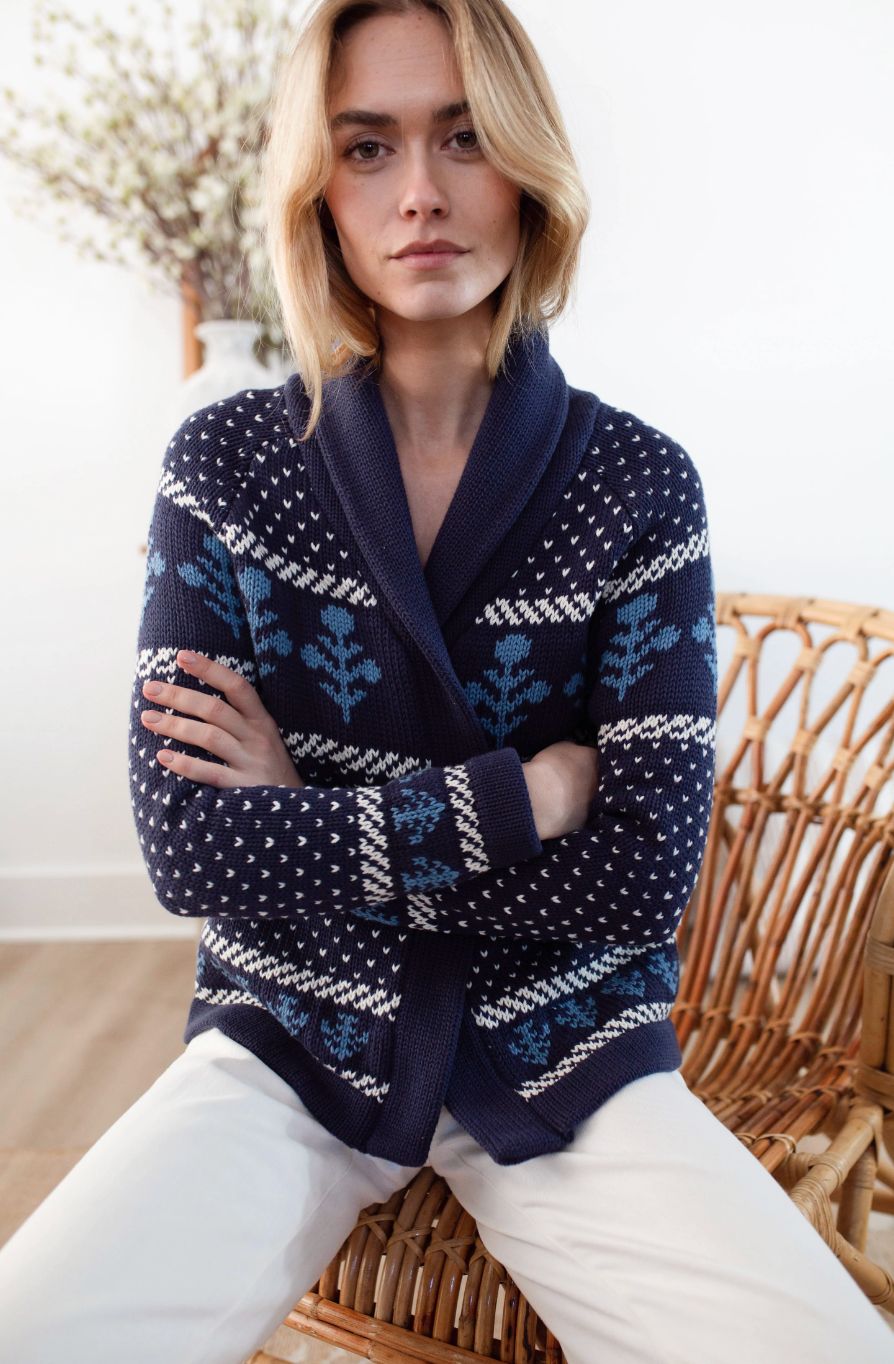 Marea Flower Intarsia Shawl Cardigan