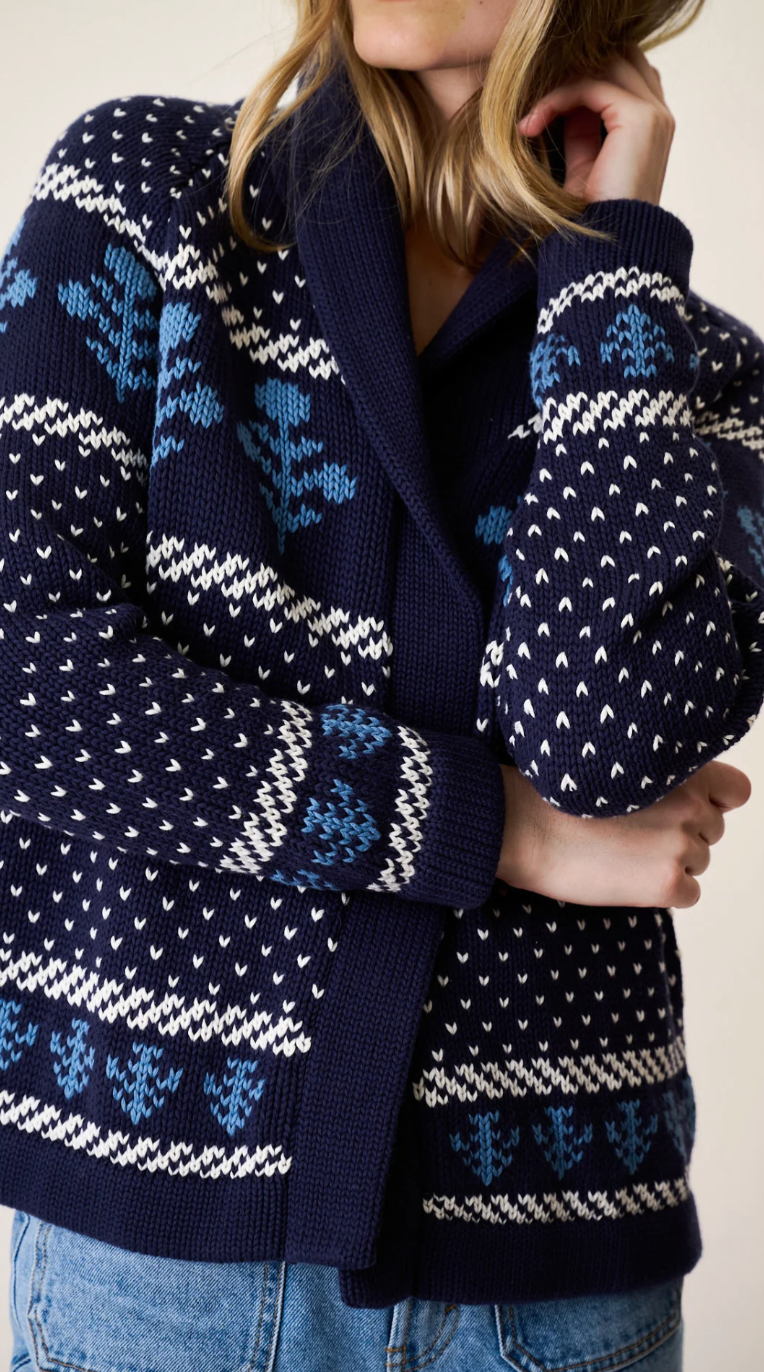 Marea Flower Intarsia Shawl Cardigan