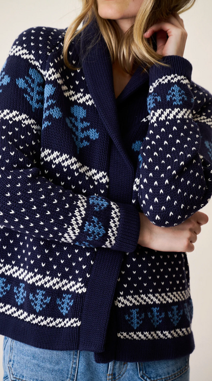 Marea Flower Intarsia Shawl Cardigan
