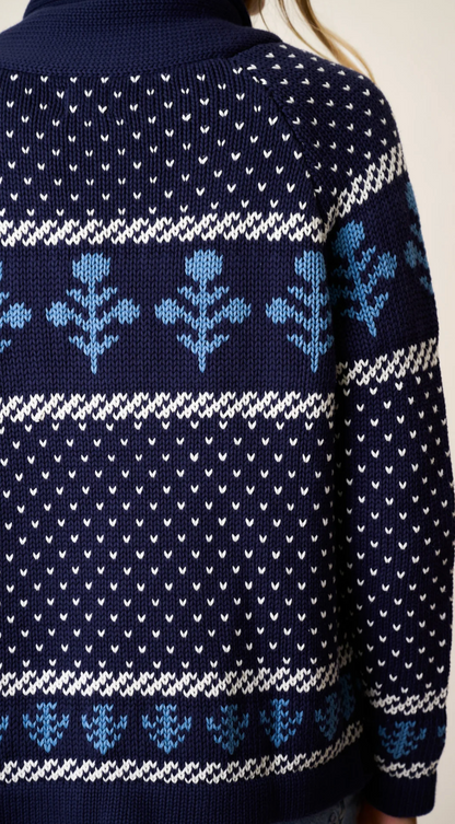 Marea Flower Intarsia Shawl Cardigan