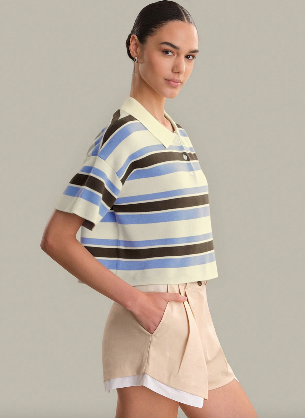 Cropped Striped Polo