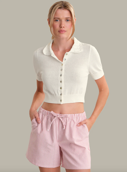 Peter Pan Collar Cotton-Linen Cardigan