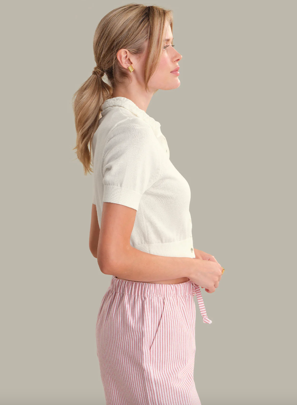Peter Pan Collar Cotton-Linen Cardigan