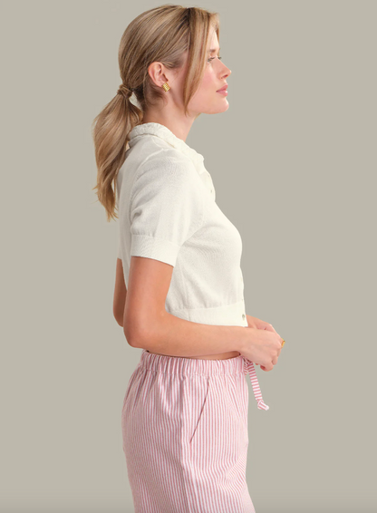 Peter Pan Collar Cotton-Linen Cardigan