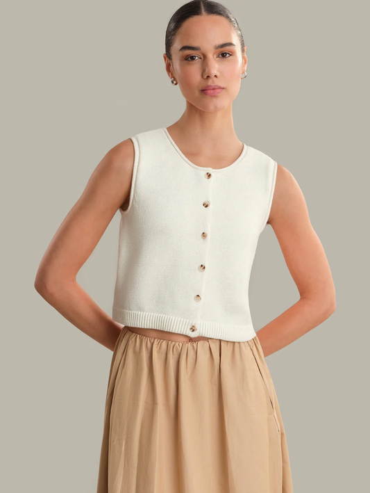 Cotton Button Front Sweater Vest