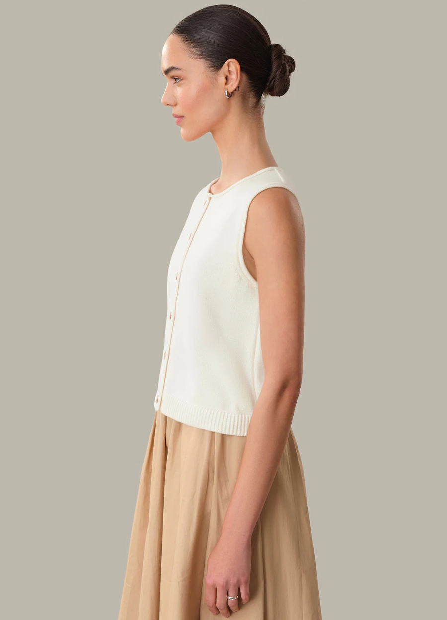 Cotton Button Front Sweater Vest