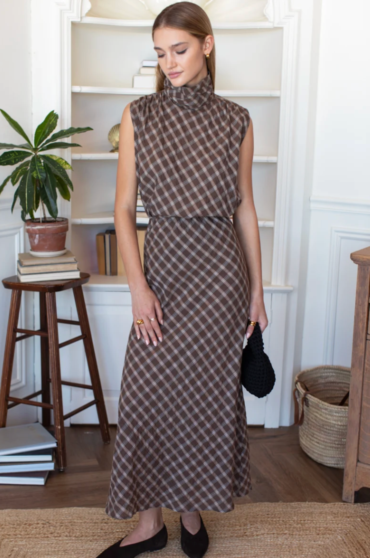 Emerson Fry Frederique Bias Skirt in Cocoa Plaid