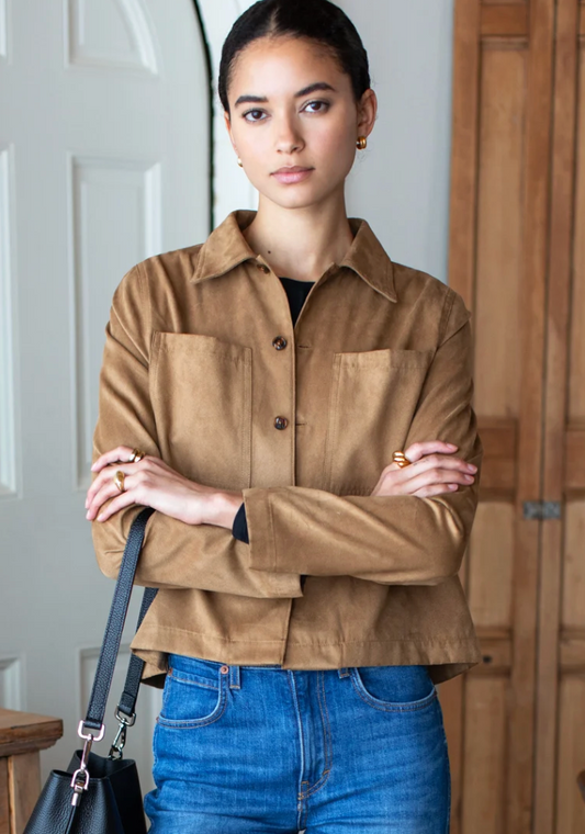 Emerson Fry Atelier Pocket Jacket in Camel Vegan Suede