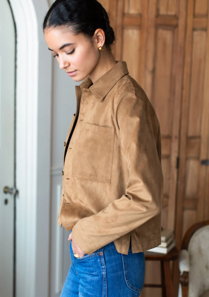 Emerson Fry Atelier Pocket Jacket in Camel Vegan Suede
