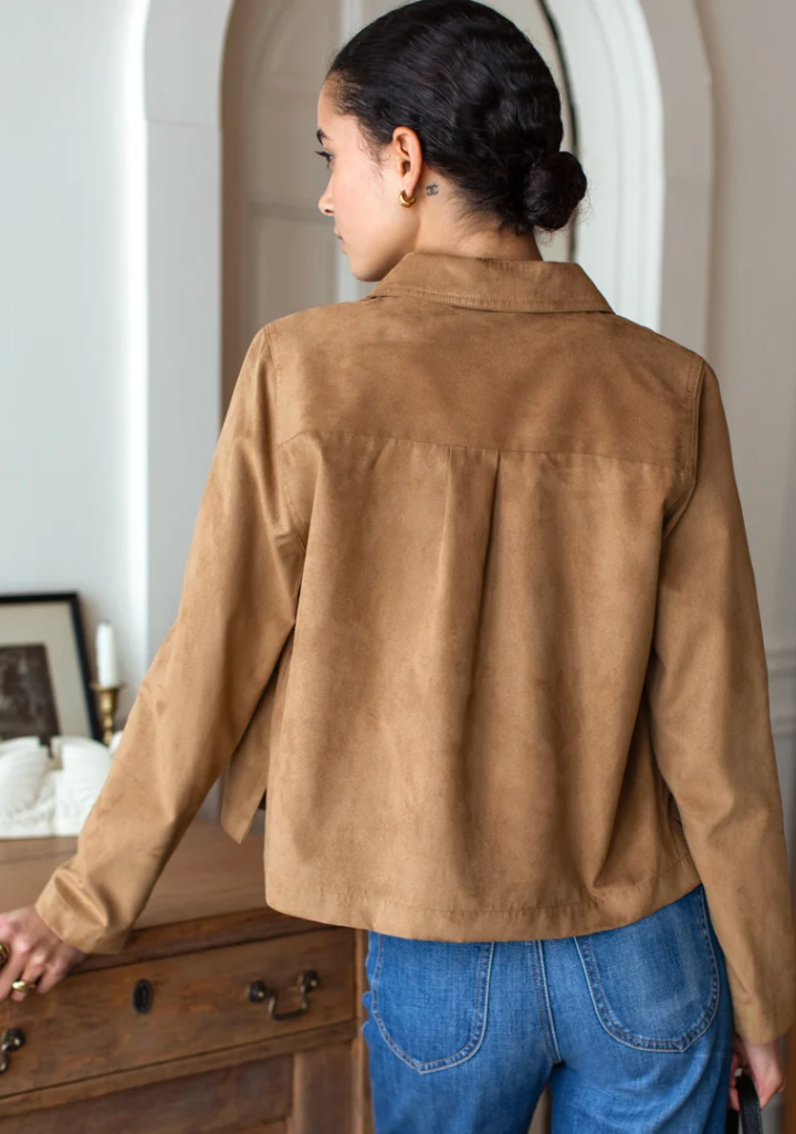Emerson Fry Atelier Pocket Jacket in Camel Vegan Suede