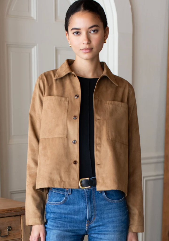 Emerson Fry Atelier Pocket Jacket in Camel Vegan Suede