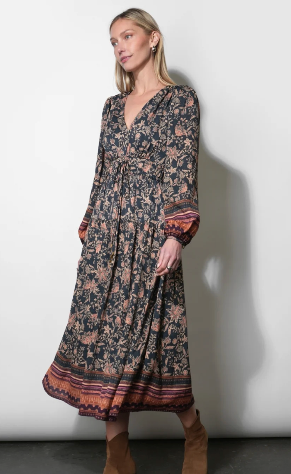 Greylin Amber Boho Bordered Midi Dress
