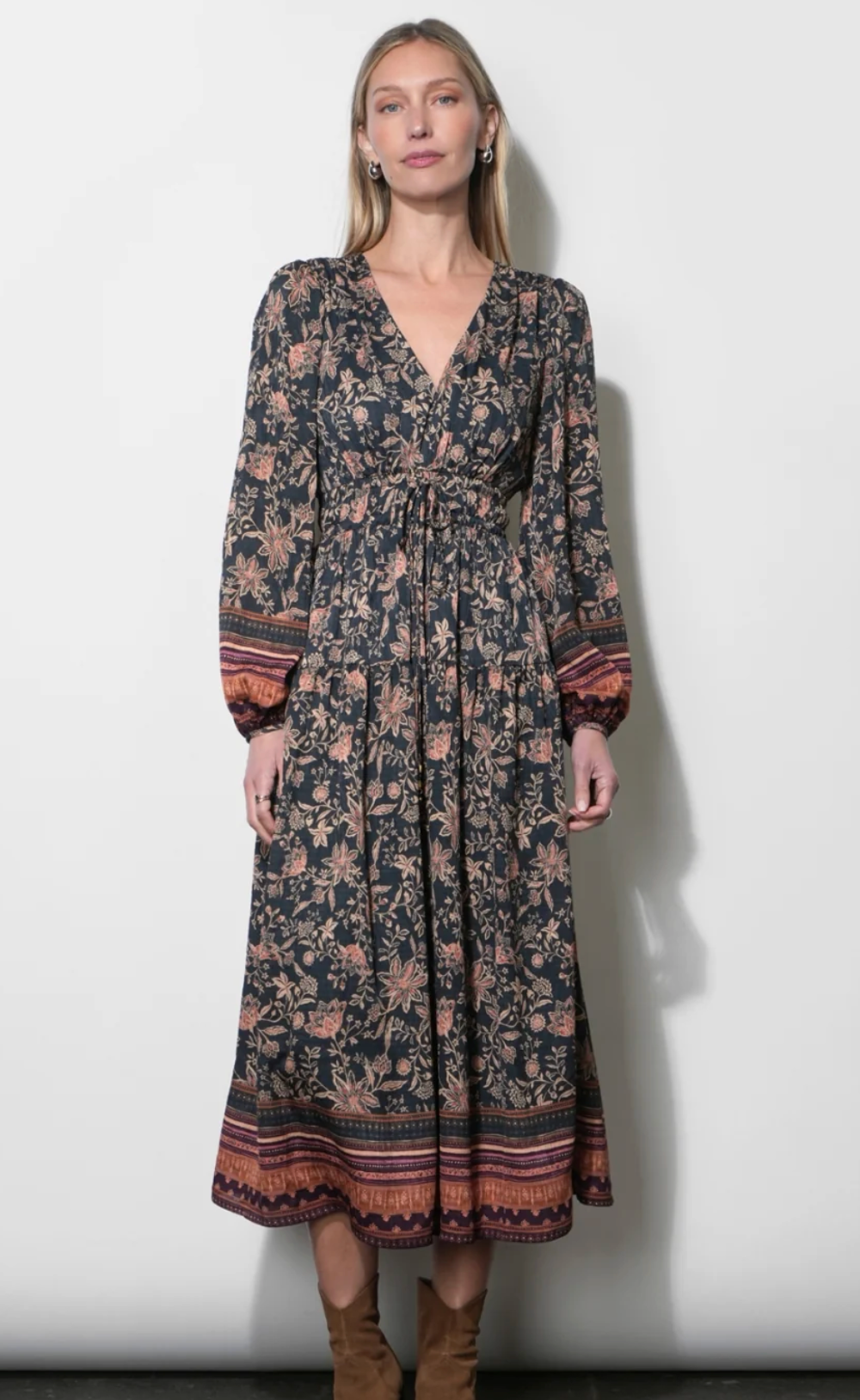 Greylin Amber Boho Bordered Midi Dress