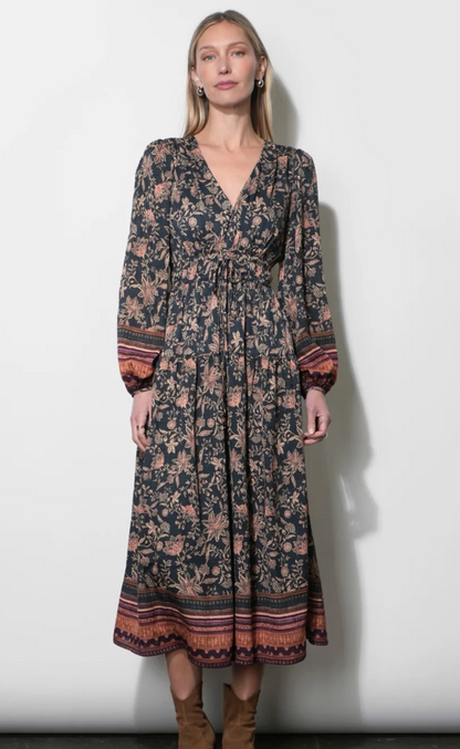 Greylin Amber Boho Bordered Midi Dress