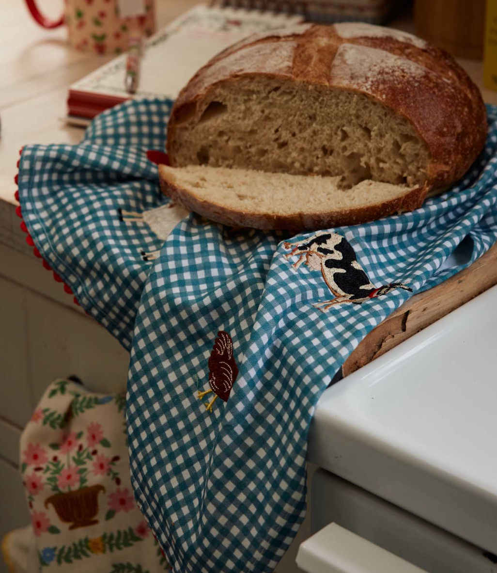 Farm Gingham Embroidered Tea Towel
