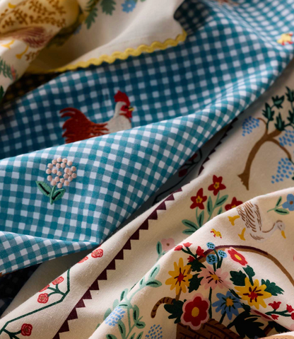 Farm Gingham Embroidered Tea Towel