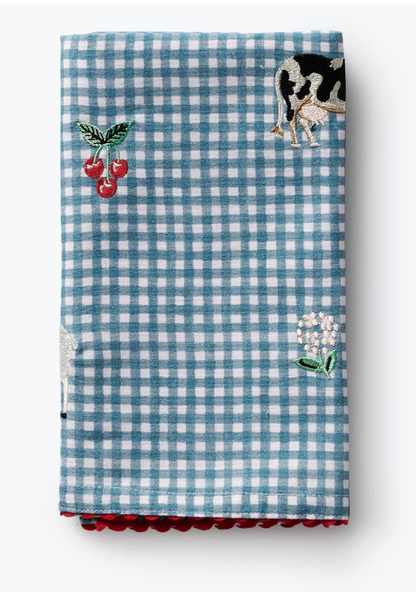 Farm Gingham Embroidered Tea Towel