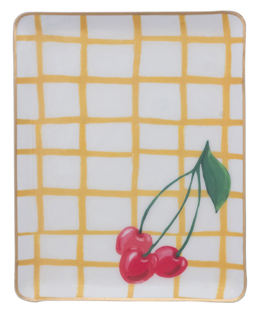 Cherry Grid Enamel Tray 10x8