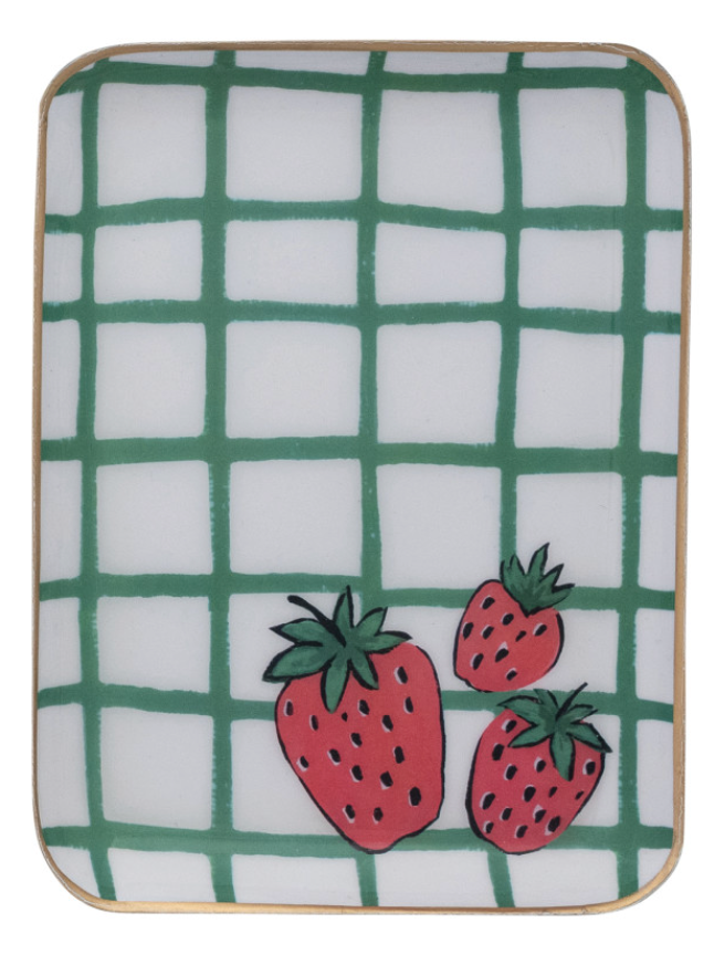 Strawberries Grid Enamel Tray 8x6