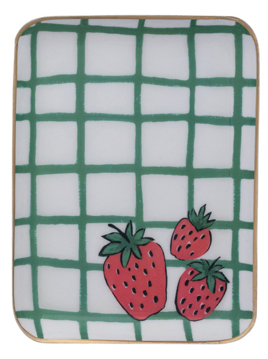 Strawberries Grid Enamel Tray 8x6