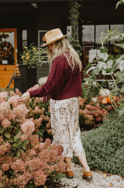 Clover Floral Leaf Print Silky Maxi Skirt