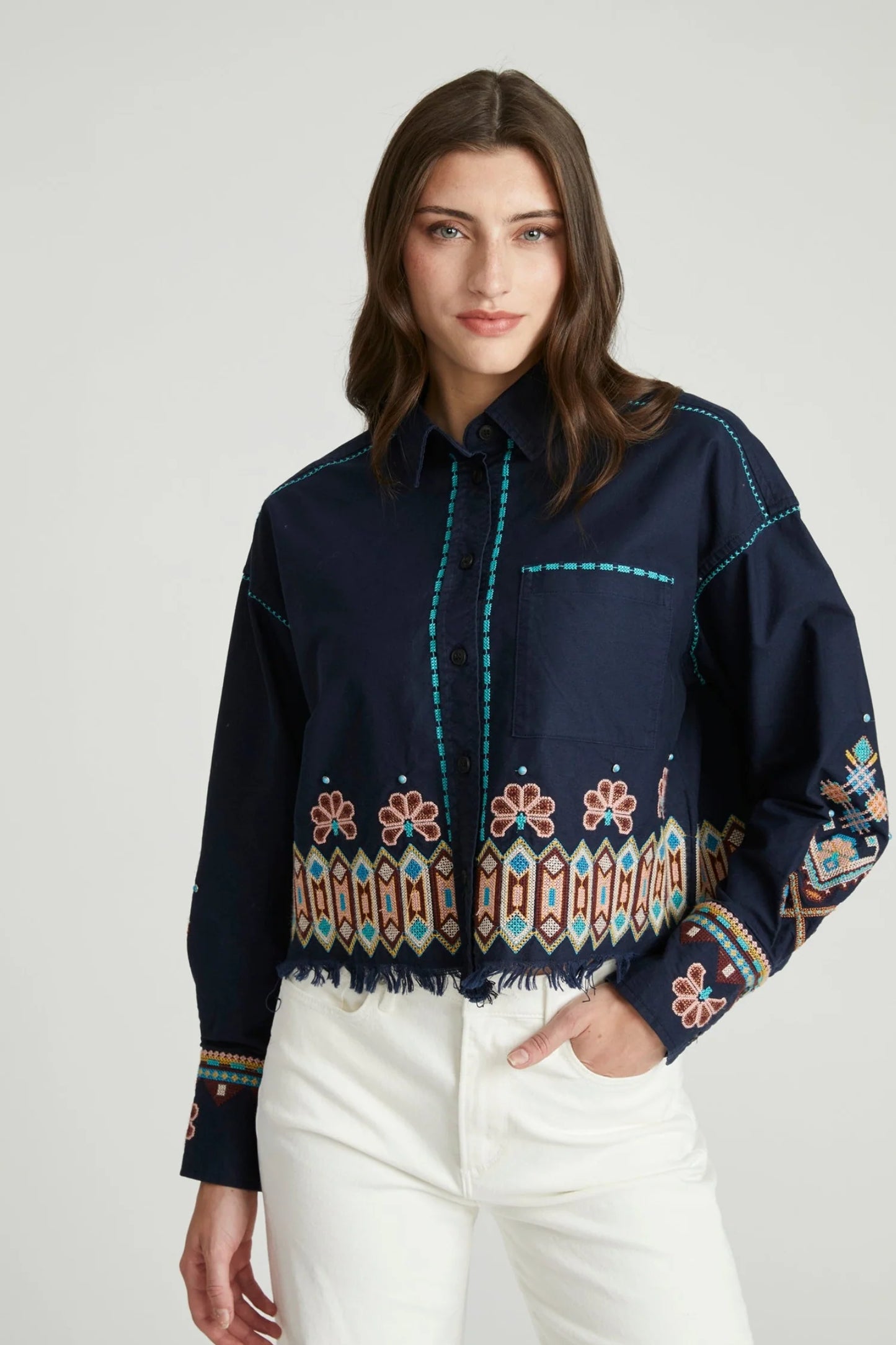 Driftwood Dani Crop Shirt in Canyon Craft Navy