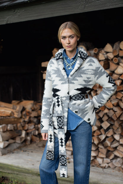 Marea Sedona Sweater Coat in Grey Intarsia