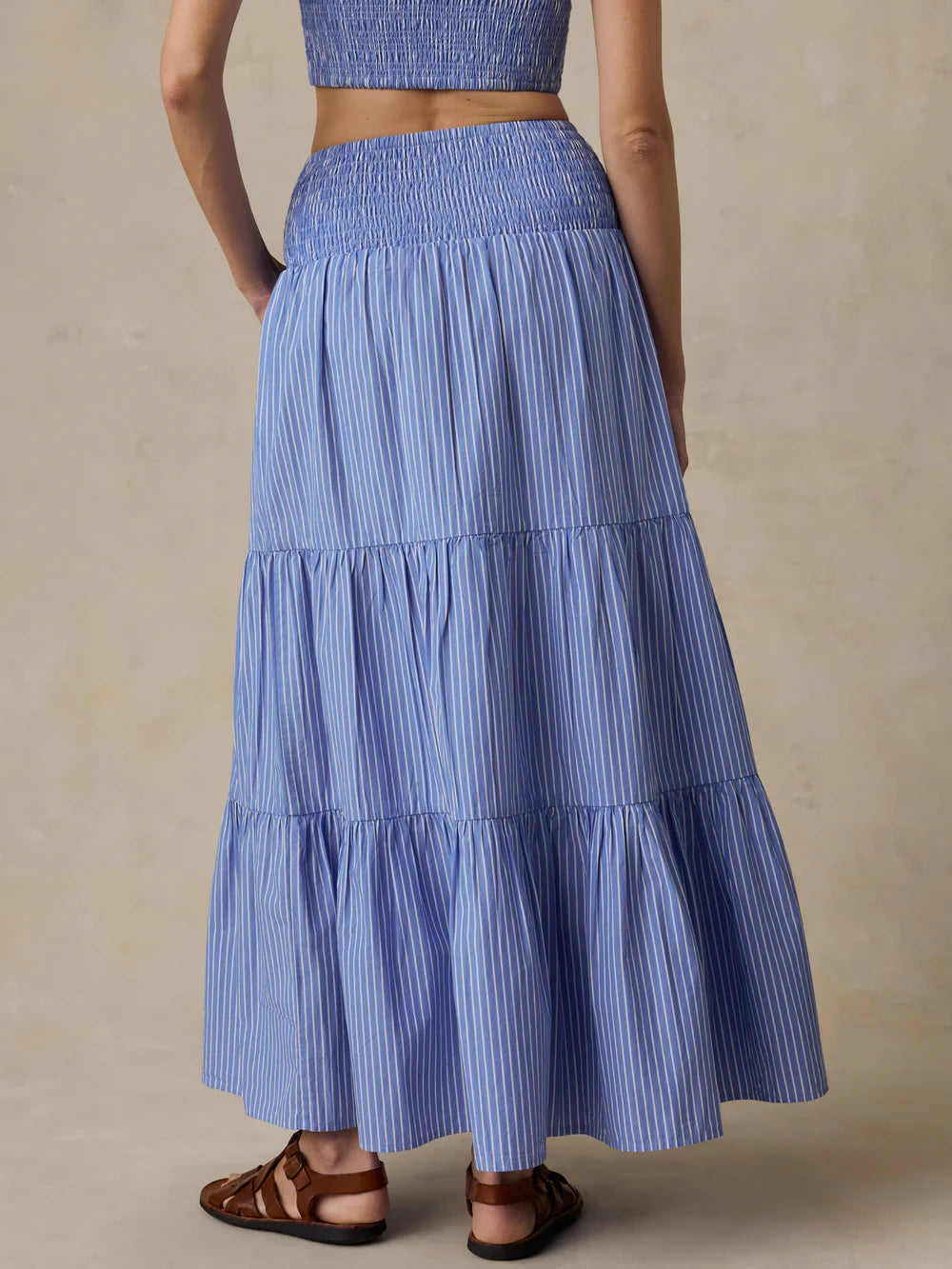 Faherty Coastal Poplin Maxi Skirt in Deepwater Stripe