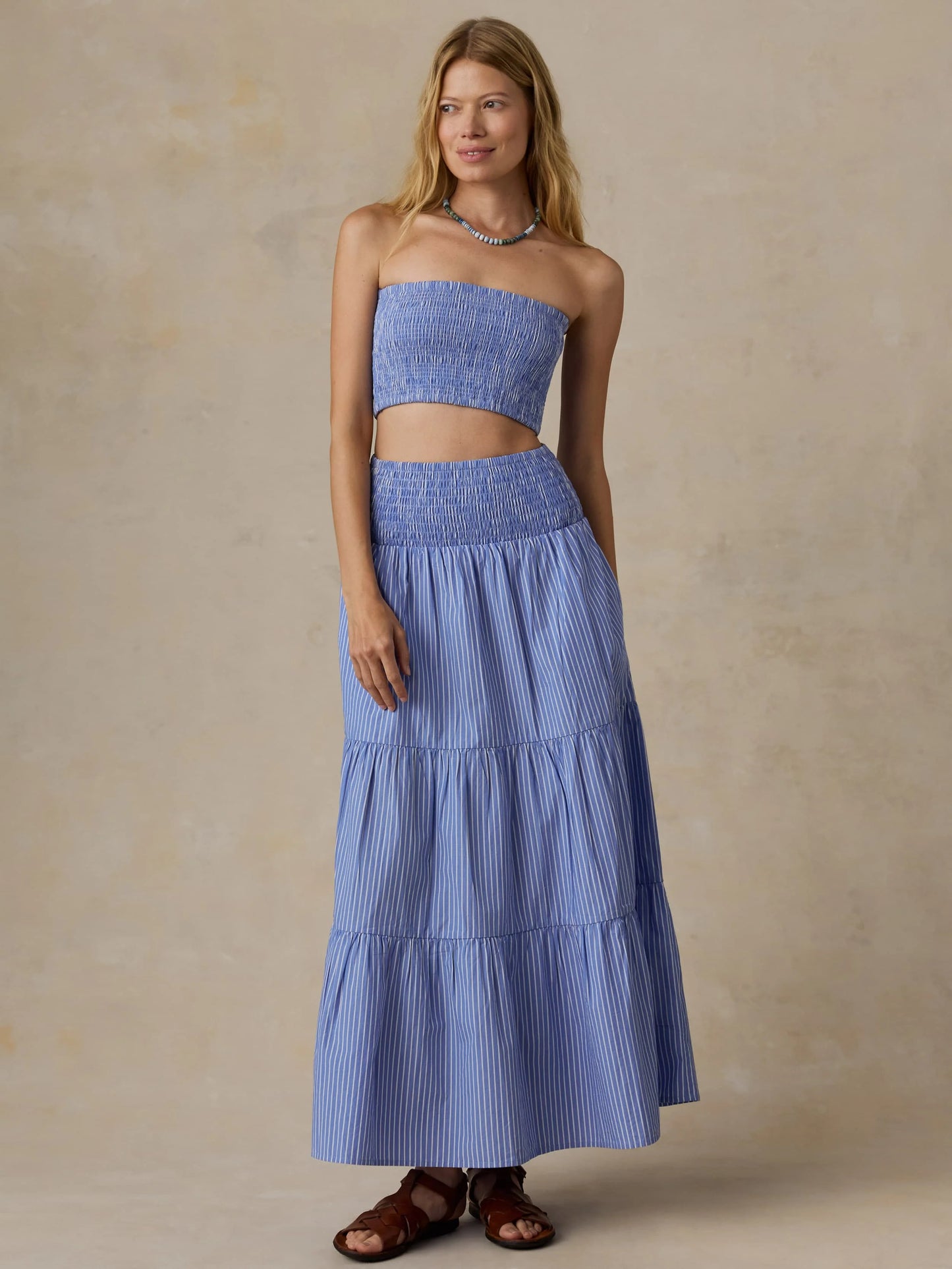 Faherty Coastal Poplin Maxi Skirt in Deepwater Stripe