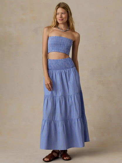 Faherty Coastal Poplin Maxi Skirt in Deepwater Stripe