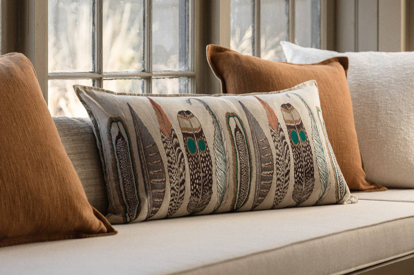 Large Feathers Lumbar Pillow with Down Insert