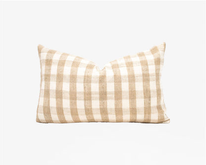 Reva Check - Tan Pillow + Down Insert