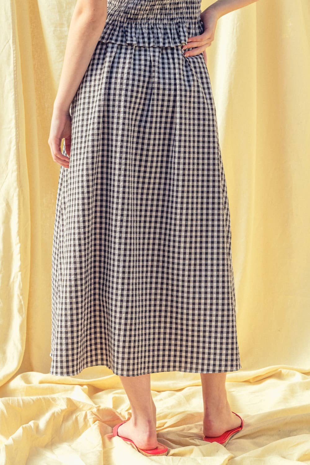 Black Check Gingham Pattern Long Skirt