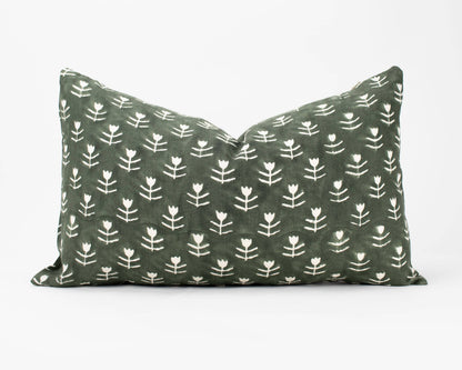 Didi - Tulip Block Print Pillow  - Agave + Down Insert