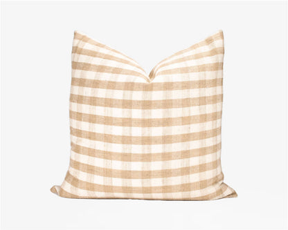 Reva Check - Tan Pillow + Down Insert