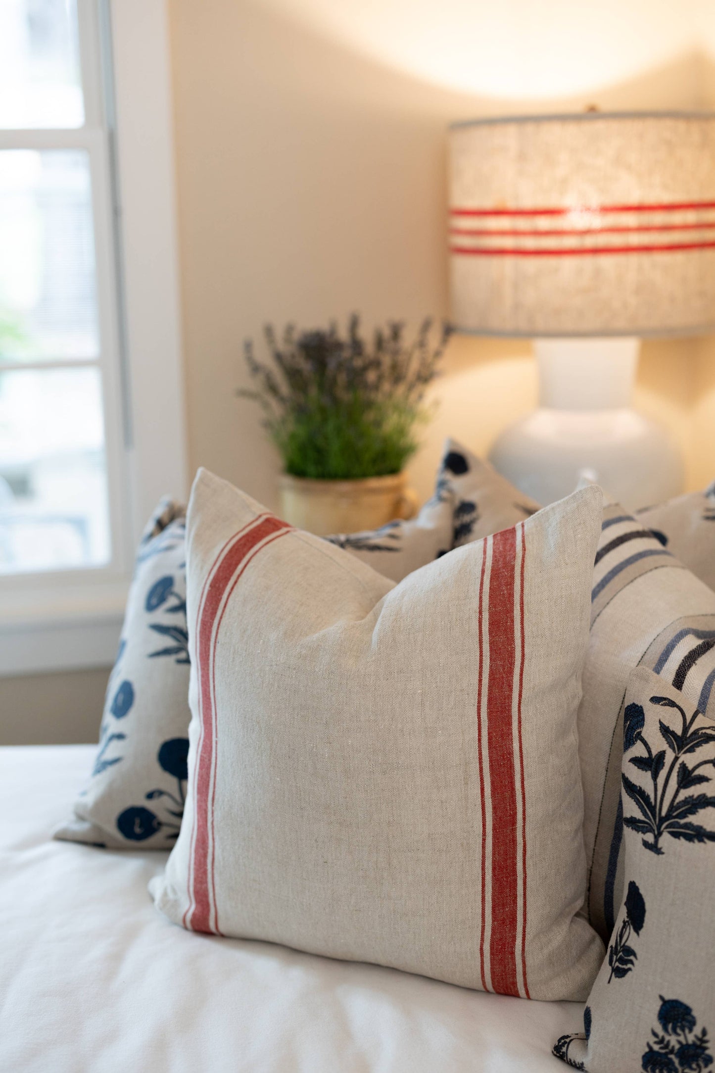 Marseille Stripe Throw Pillow in Red Natural 22"x22"