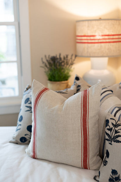 Marseille Stripe Throw Pillow in Red Natural 22"x22"