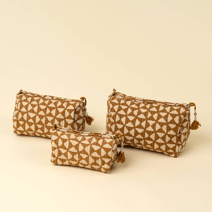 Zyra Block Print Vanity Pouches S/3, Ochre