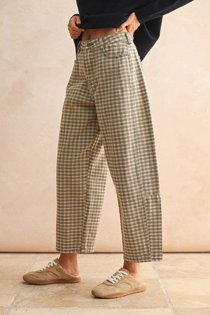 Mini Checker Barrel Pants in Navy and White Check