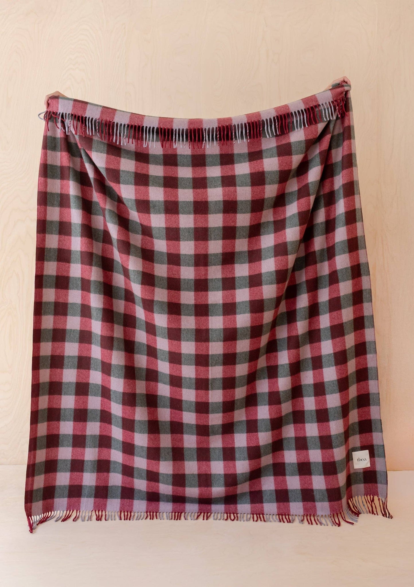 Recycled Wool Blanket in Wine Gingham