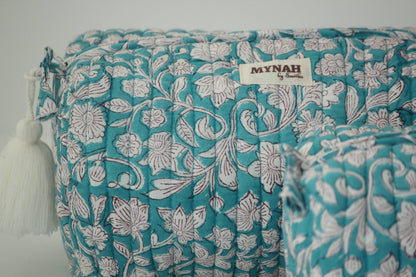 Teal thistle print travel/makeup/organizer/bag-Set of 3 