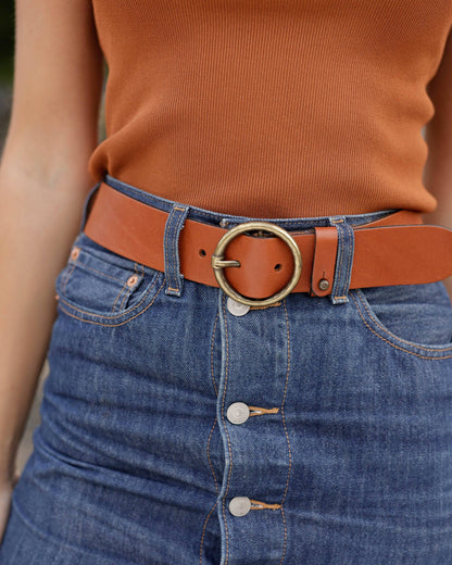 Vintage Full-Grain Leather Belt for Women