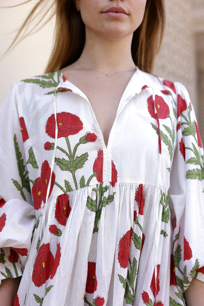 Taj Maxi Dress Red Flower Block Print