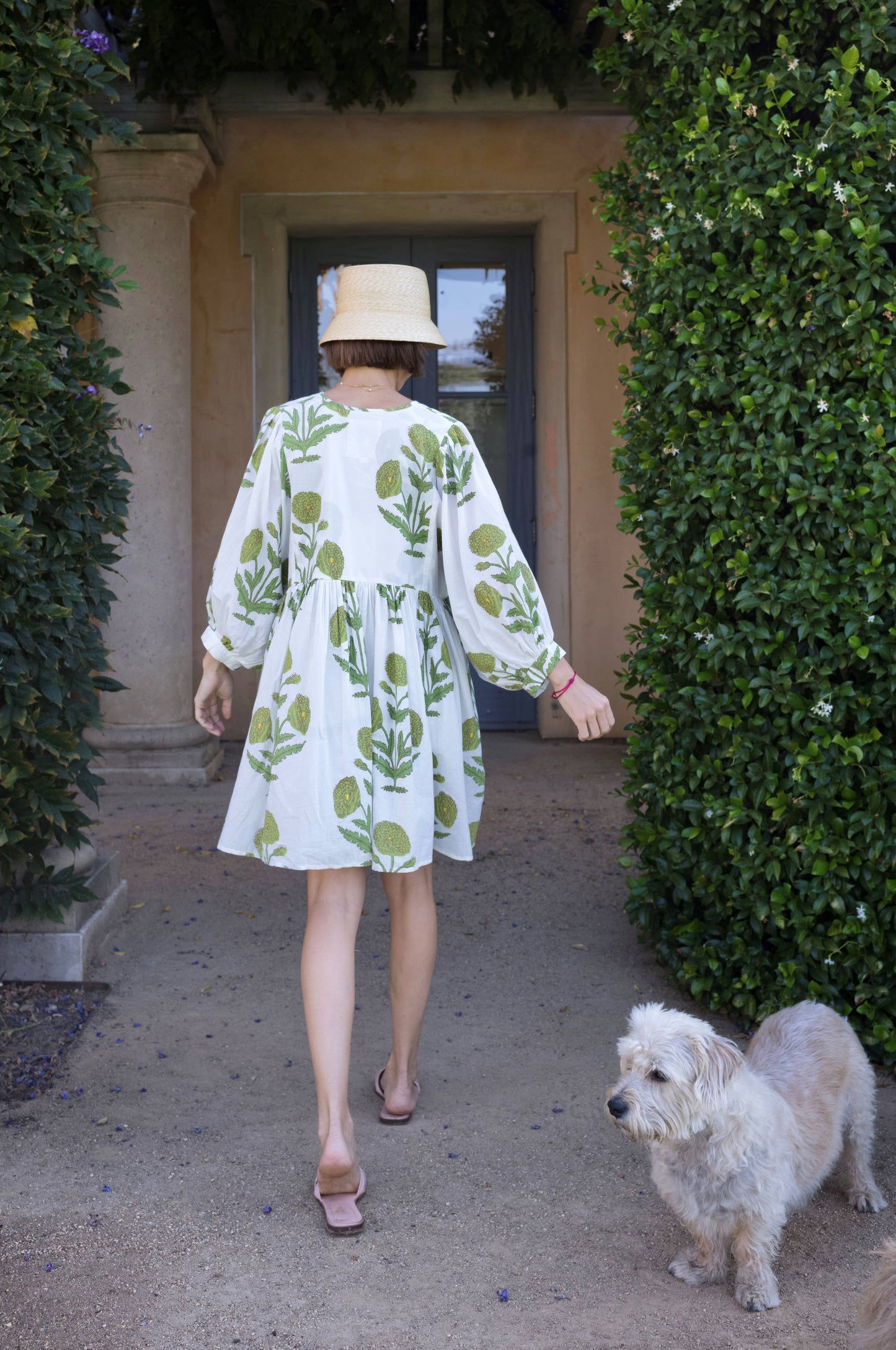 Taj Mini Dress Green Flower Block Print