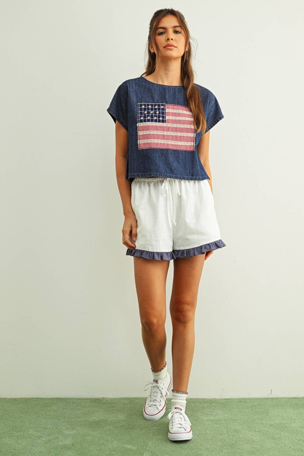 Flag Patched Dolman Sleeve Top